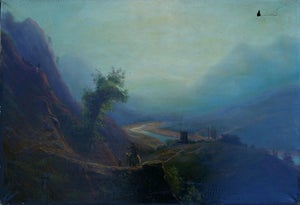 Mountain Landscape Antique Oil Painting Original Soviet Art Ukrainian Artist Unknown (Copy) 58-84 1957