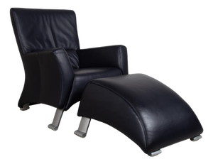 322 Leather Armchair Set in Blue with Ottoman by Rolf Benz, Set of 2