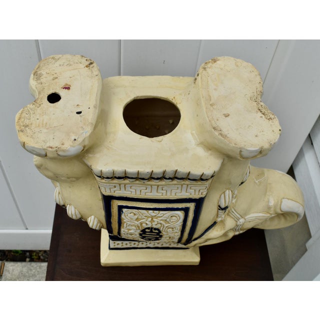 Ceramic Elephant Garden Stool Side Table Plant Stand Chinese Cream Blue For Sale - Image 15 of 15