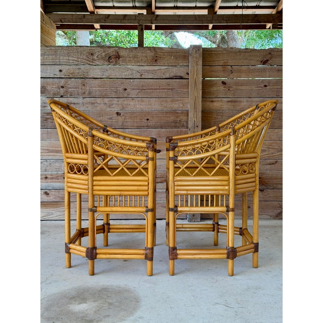 Brighton Pavilion Pair of Vintage Brighton Pavilion Style Rattan and Cane Side Chairs For Sale - Image 4 of 12