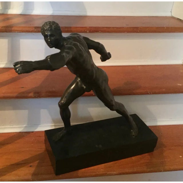 Antique 19th Century French Grand Tour Bronze Figure of an Athlete Mounted on Original Black Slate Base For Sale - Image 9 of 13