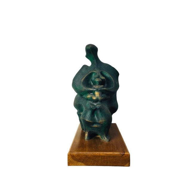 Forest Green Stylized Mother and Child Bronzed Ceramic Sculpture, 1970s For Sale - Image 8 of 8