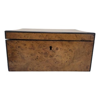 Antique Walnut Burl Wood Tea Caddy Trinket Sewing Jewelry Box With Hinged Lid For Sale