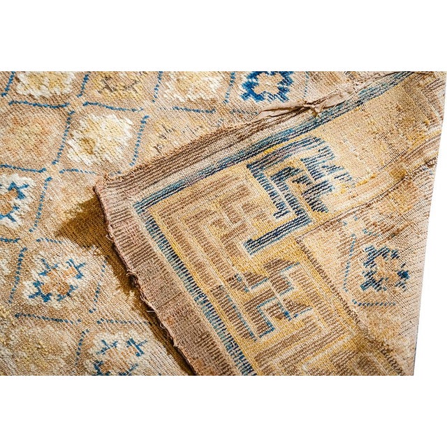 1880s Antique Camel Ground Geometric Foo Dog Knotted Chinese Ningxia Rug For Sale - Image 10 of 10