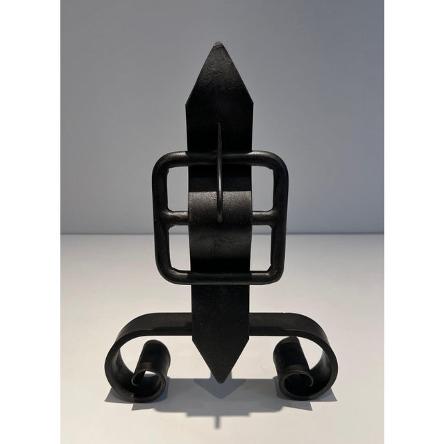 Modernist Belt Andirons in Cast Iron and Wrought Iron - a Pair For Sale - Image 10 of 12