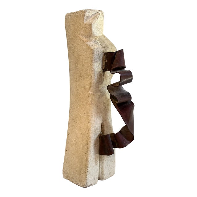 Abstract Sculpture in Travertine and Copper, 1970s For Sale