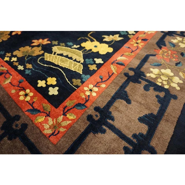 Navy Blue 1920s Blueu Navy Vase Floral Antique Peking Rug 6' 0'' X11' 8'' Handknotted Wool Carpet For Sale - Image 8 of 13
