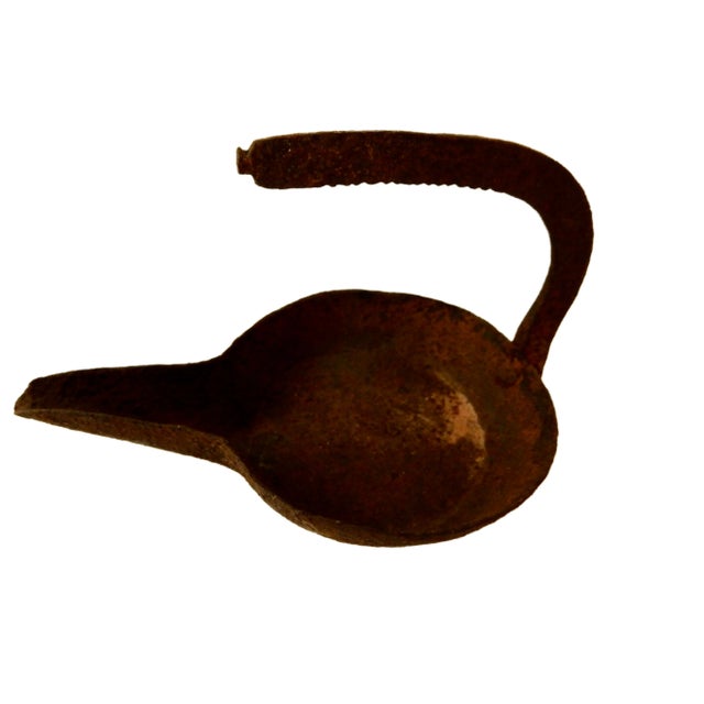 Metal Antique Roman Bronze Oil Lamp For Sale - Image 7 of 8
