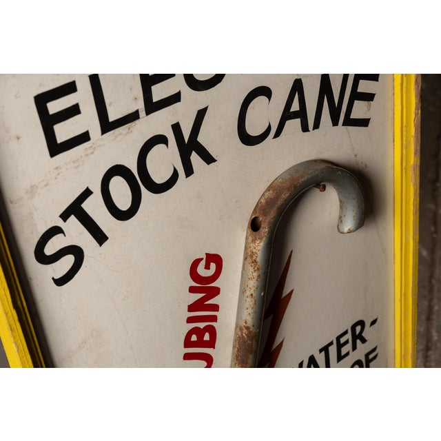 White Antique Electric Stock Cane Painted Masonite Self-Standing Sign For Sale - Image 8 of 9