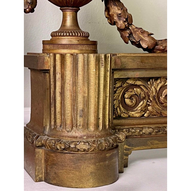 Pair of French Gilt Bronze Chenets, Patinated, Louis XVI Style, 19th Century For Sale - Image 10 of 16