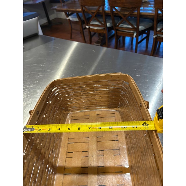 Large Signed Handwoven 1998 Longaberger Picnic Basket With Handles and Liner For Sale - Image 12 of 13