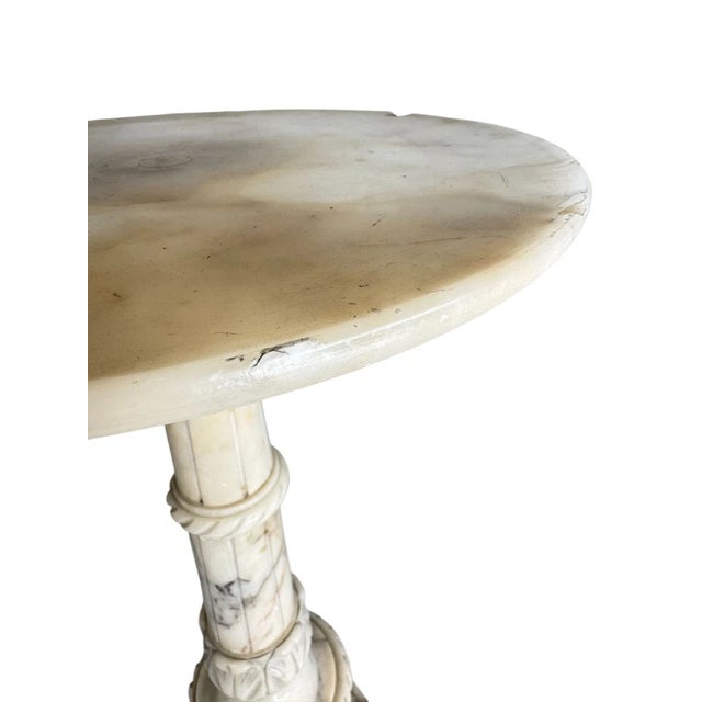 1980s Rustic Carved Alabaster Gueridon Small Occasional Table Stand For Sale - Image 14 of 15