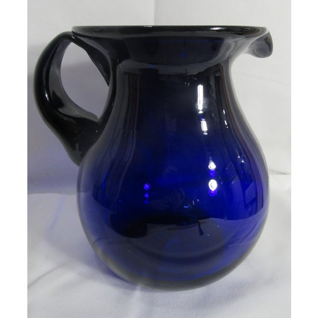Blue Vintage Cobalt Blue Blown Glass Water Pitcher For Sale - Image 8 of 15