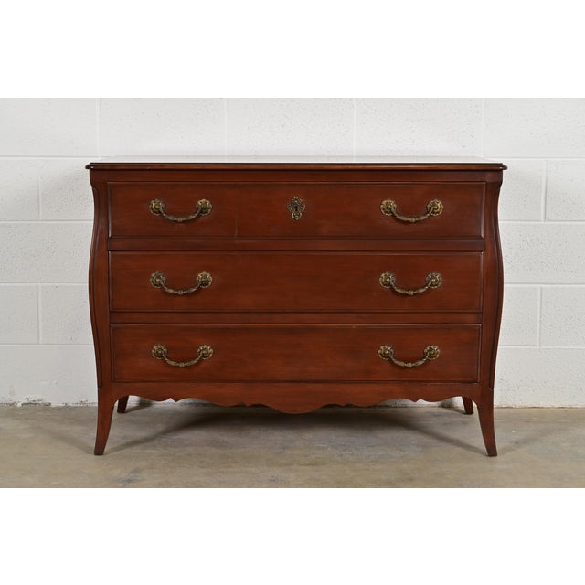 John Widdicomb Style French Provincial Louis XV Carved Cherry Wood Commode or Chest of Drawers, Circa 1940s For Sale - Image 13 of 13