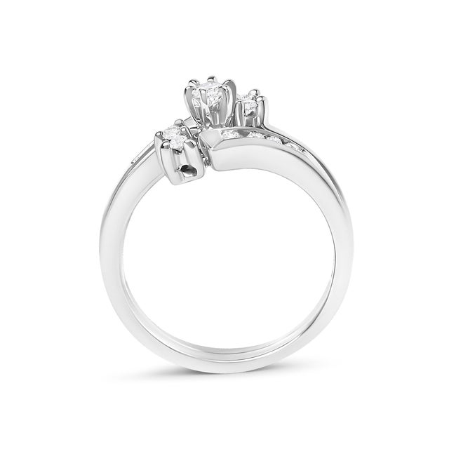 14K White Gold 3/8 Cttw Diamond Swirl Engagement Bridal Ring Set, Size 7 For Sale In New York - Image 6 of 6