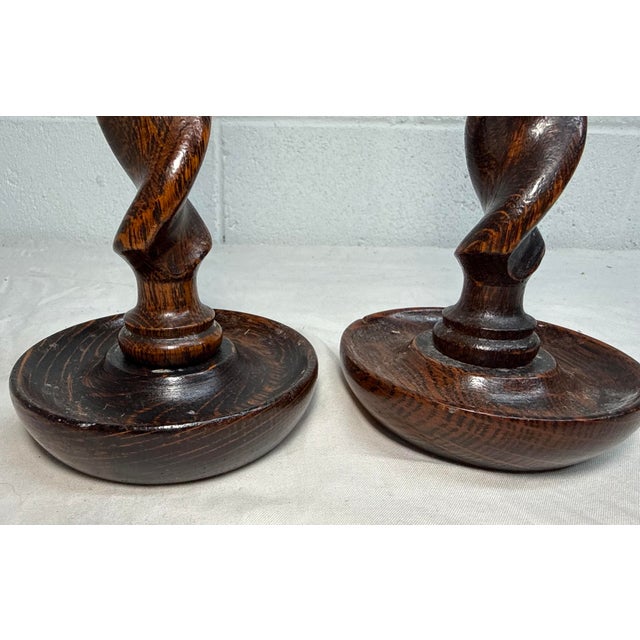 Pair Antique 19th Century Barley Twist English Wood Candlesticks Candle Holders For Sale - Image 12 of 12