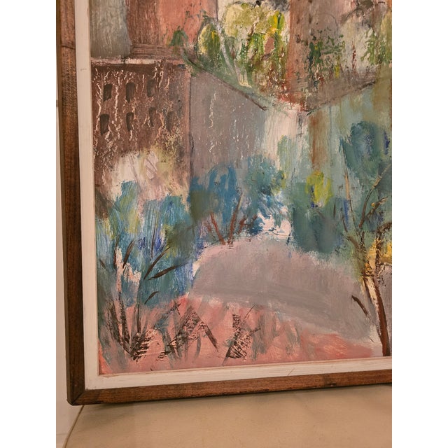 Vintage Signed Painting Mid Century Modern Cityscape For Sale - Image 10 of 14