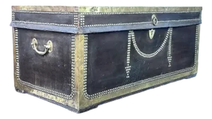 Early 19th Century Chinese Export Brown Leather & Brass Camphor Wood Trunk