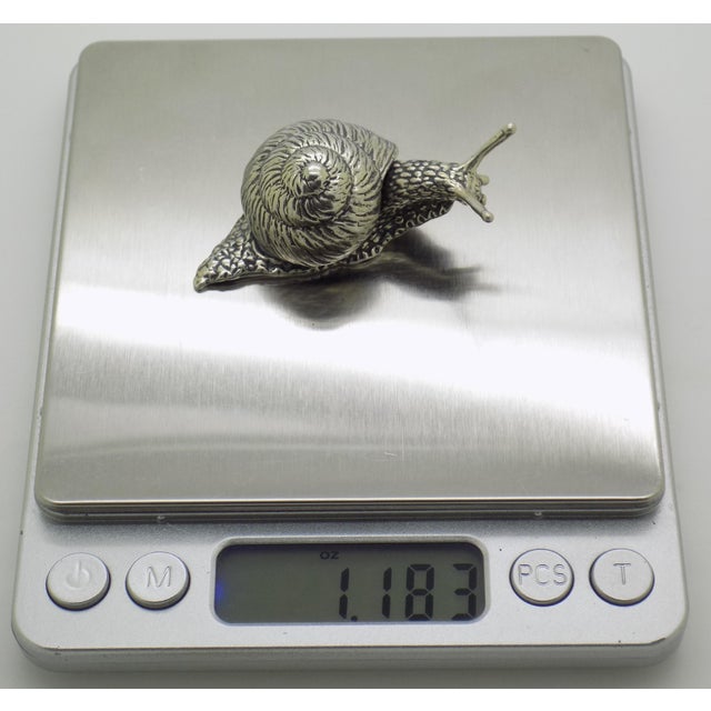Vintage Italian Handmade Silver Real Life Size Snail Solid Detailed Figurine Made in Varese 1980s For Sale - Image 11 of 12
