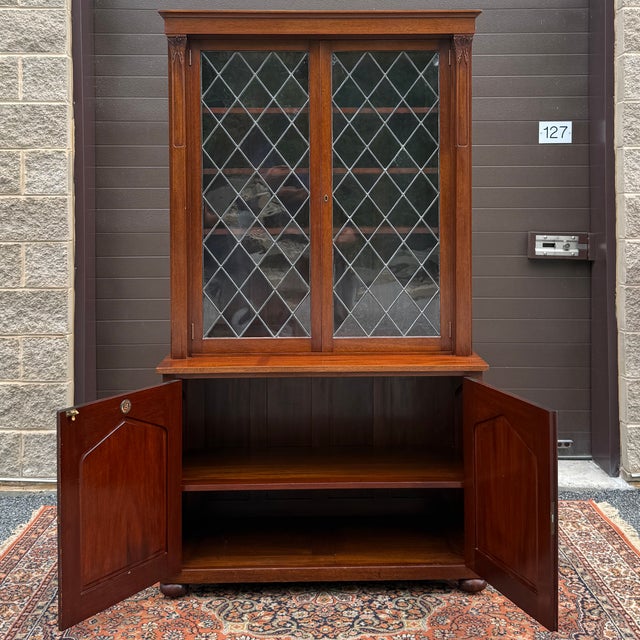 C. 1900 - 1910 Tobey Furniture Premium Hand Made Solid Mahogany Gothic Inspired Library Bookcase - 2 Pieces For Sale - Image 9 of 18