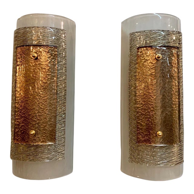 Early 21st Century Modern Multi Layered Murano Glass Wall Sconces - A Pair For Sale