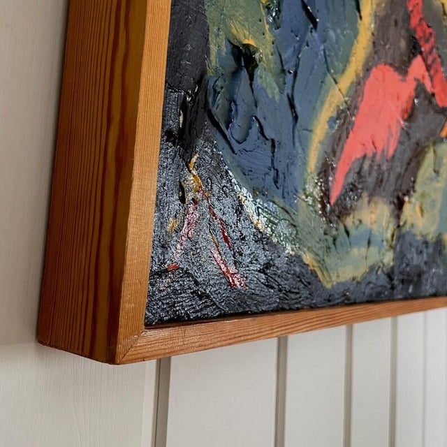 1970s Mid Century Swedish Abstract Oil Painting by B. Lidgren For Sale - Image 11 of 13
