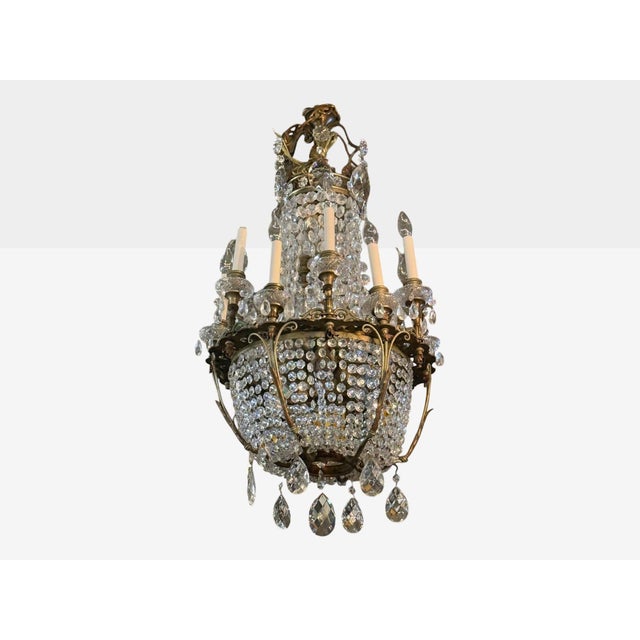 French Empire, Thirteen Light Basket Chandelier, Bronze, Crystal, France, 19th C For Sale - Image 4 of 11