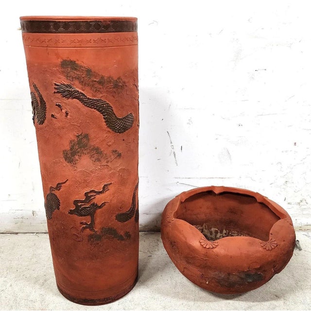 Antique Japanese Tokoname Meiji Redware Pottery Plant Stand For Sale - Image 4 of 13
