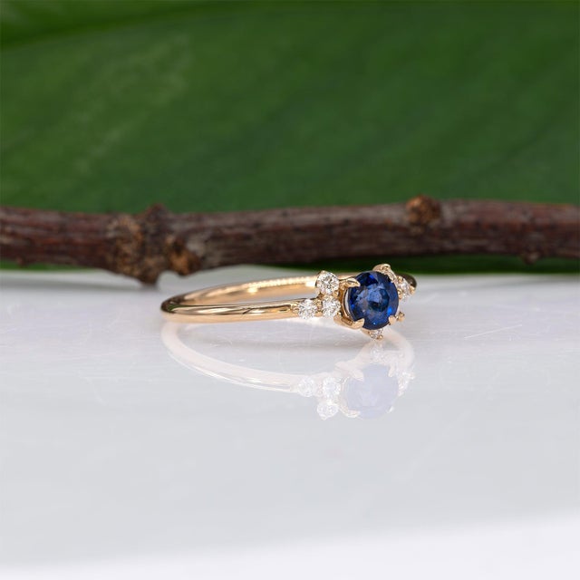 Blue Ceylon Blue Sapphire Ring With Earth-Mined Diamond Accents in Solid 14k Gold, Size 6.75 For Sale - Image 8 of 10