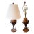 Pair of Vintage 1990s Acorn Table Lamps With Wrought Iron Oak Leaves – Quality Wood & Metal For Sale