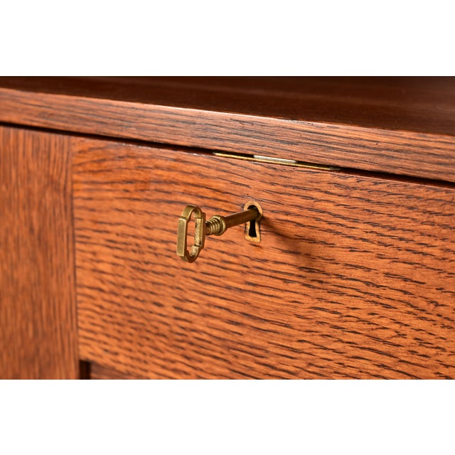Stickley Harvey Ellis Collection Arts & Crafts Inlaid Oak and Leaded Glass Bookcase With Drop Front Secretary Desk For Sale - Image 9 of 18