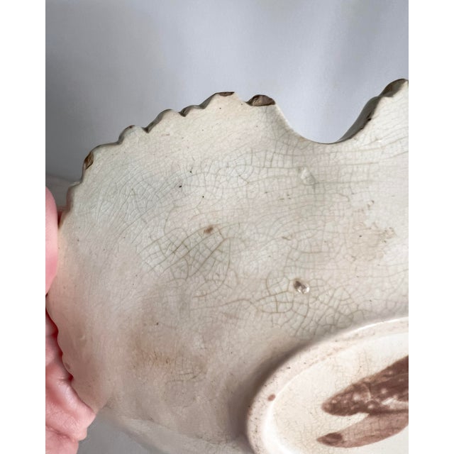 Antique Majolica Leaf-Form Dish – Rose, Cream & Moss Green Textured Ceramic Plate For Sale - Image 12 of 13