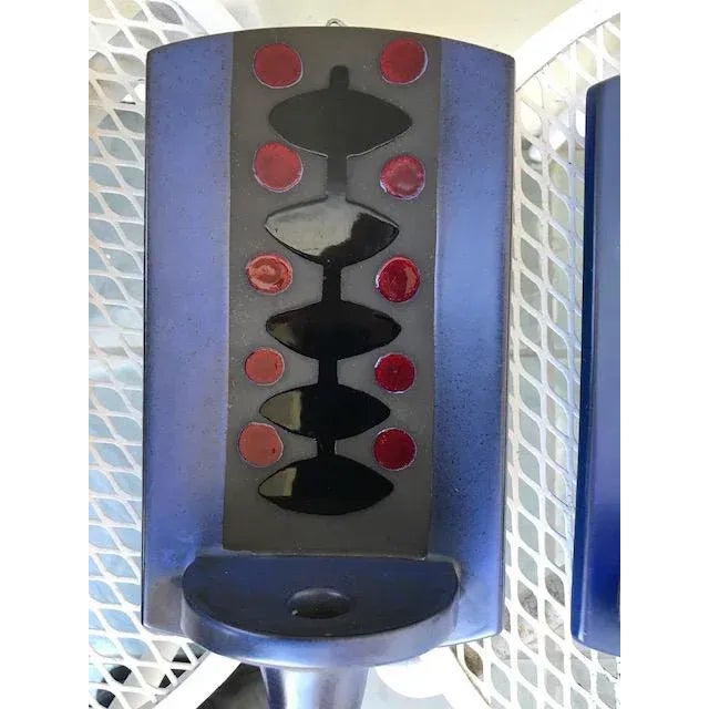 Knabstrup Pottery 1960s Knabstrup Danish Modern Pottery Candle Wall Sconces in Blue and Purple - Set of 3 For Sale - Image 4 of 11