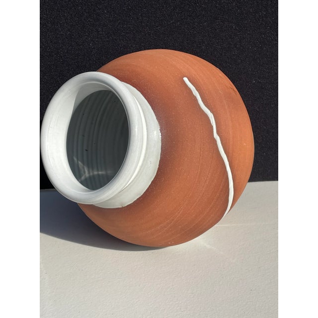 Contemporary Irish Terracotta & White Brushstroke Pottery Vase For Sale - Image 3 of 7