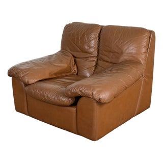 Vintage 1970’s Italian Leather Lounge Chair For Sale