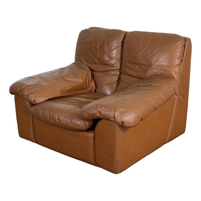 Vintage 1970’s Italian Leather Lounge Chair For Sale
