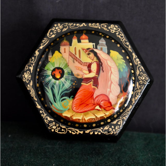Vintage Russian Lacquer Box Painted Fairy Tale Scarlet Flower Trinket Signed For Sale - Image 15 of 16