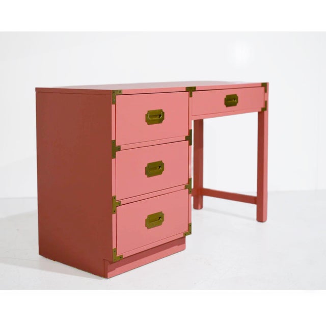 Campaign 1970s Campaign Desk by Bernhardt in Pink - Newly Painted For Sale - Image 3 of 13