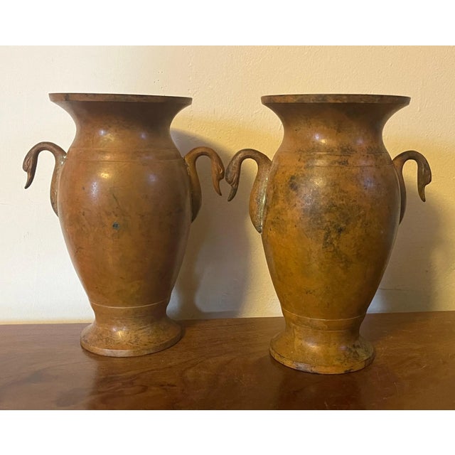 Antique 19th Century French Empire Style Patinated Bronze Urns With Swan Neck Handles - a Pair For Sale - Image 9 of 13