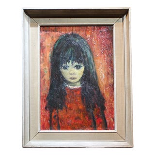 Bueno, Portrait of a Melancholy Girl, 1960s, Oil For Sale