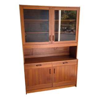 1970s Clausen & Son Danish Modern Teak and Veneer China Cabinet Display Hutch For Sale