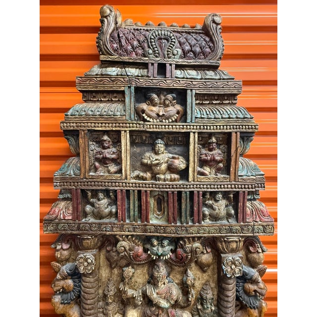 Grand 6ft Custom Architectural Hand-Carved Hardwood Temple Panels - Pair For Sale - Image 9 of 18
