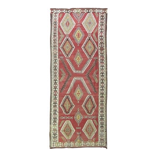 Early 20th Century Tribal Red Turkish Gallery Kilim Runner - 4'10" x 12'3" For Sale