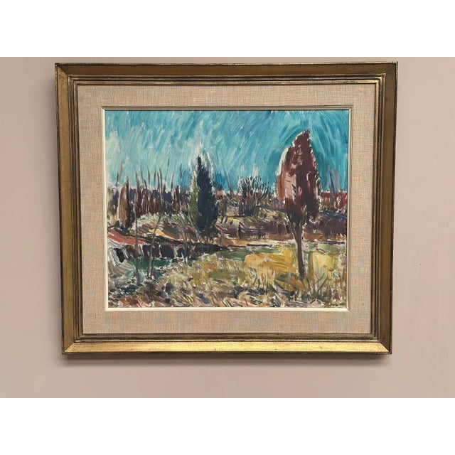 Original swedish oil on panel – “landskap” by a. Roos – signed – vintage & framed – 61 × 53 cm (24" × 20.9") an expressive...