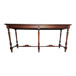 Custom Carved English Oak Gustavian Style Double Strutt Inlaid Console Table For Sale