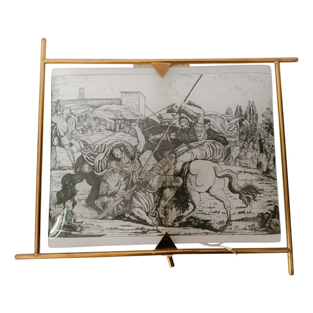 Mid-Century Modern Wall Lamp in Silk-Screened Glass and Brass with Hunting Scene, 1950s For Sale