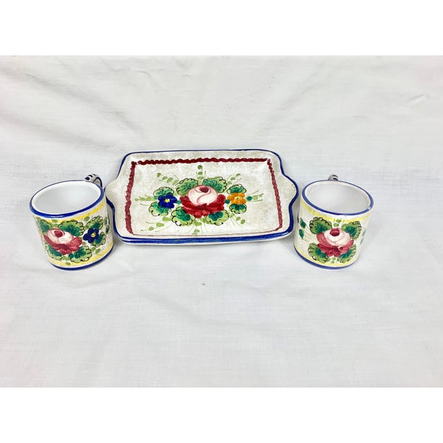 Green Vintage Deruta Pottery Expresso Cups & Tray Set- 3 Pieces For Sale - Image 8 of 11