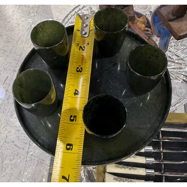 Vintage Set of Four Translucent Spinach Jade Cups and Tray For Sale - Image 4 of 4