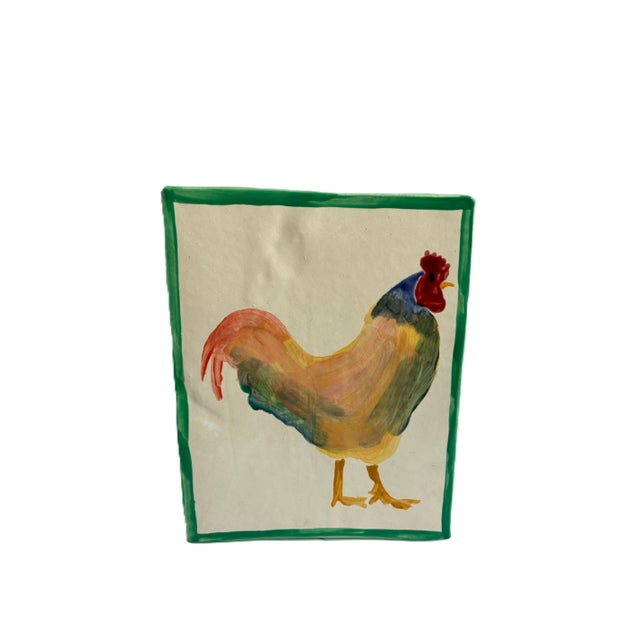 Late 20th Century Napa Artist Sherman Nobleman Fine Art Hand Painted Rooster on Ceramic – 9.5" X 12" For Sale - Image 11 of 11
