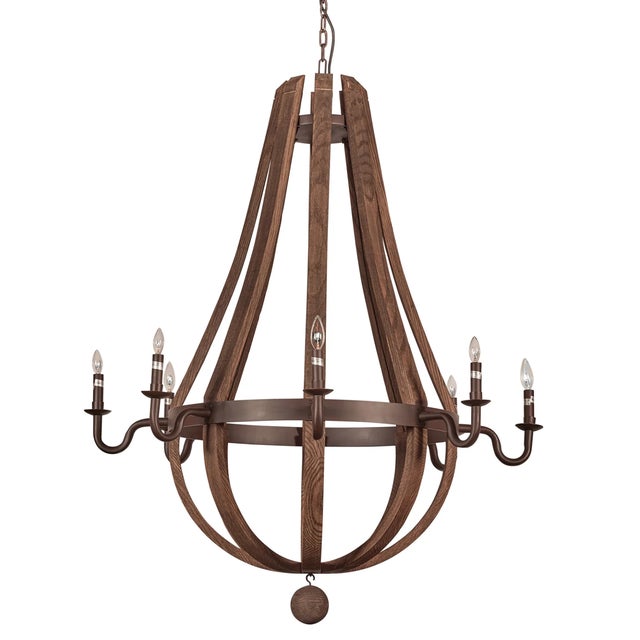 Brand new Item. Not vintage. The Wine Barrel Chandelier is crafted of the staves of old wine barrels, cut and curved to...
